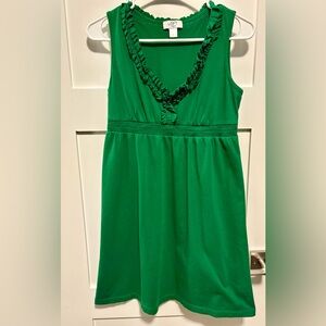 Ann Taylor Loft Green Dress Sundress Tank Sleeveless Ruffle Neck